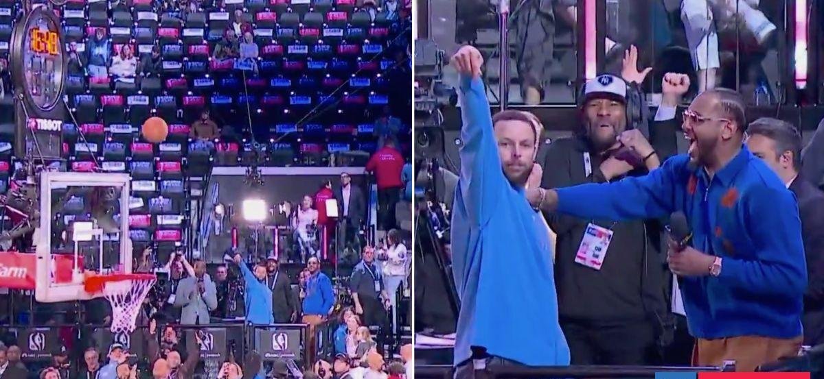 Desde la tribuna y lesionado: Stephen Curry desató la locura en el All Star con tiro de 20 metros