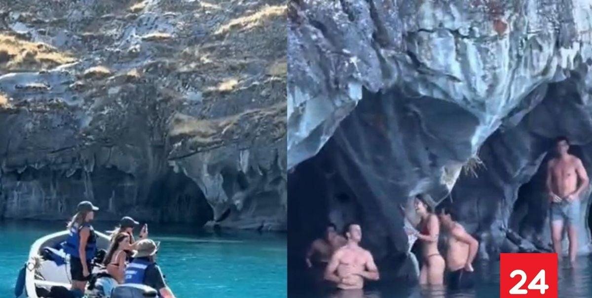 Polémica por turistas que se bañaron en lago de las Catedrales de Mármol en Aysén