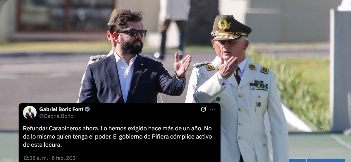 De "refundar ahora" a "alguacil ilustre": Boric recibe máxima condecoración de Carabineros