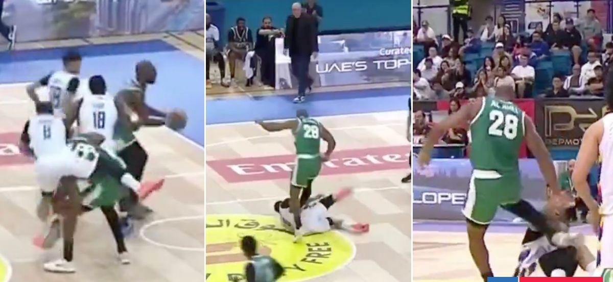 Brutal agresión de jugador a su rival en torneo de básquetbol en Dubai: patadas en cabeza y cuello