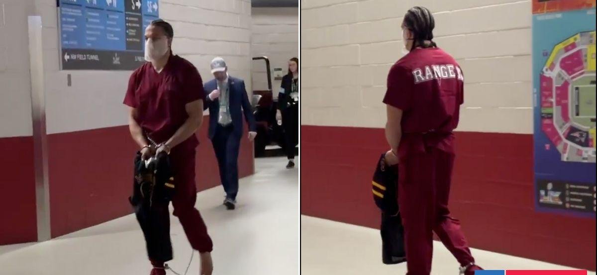 Mack Hollins impactó en el Super Bowl: jugador de los Patriots llegó esposado y descalzo al estadio