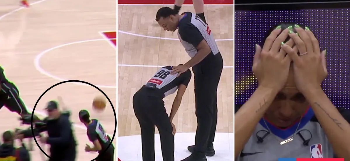 Árbitra de la NBA queda aturdida tras brutal choque con camarógrafo mientras seguía una jugada