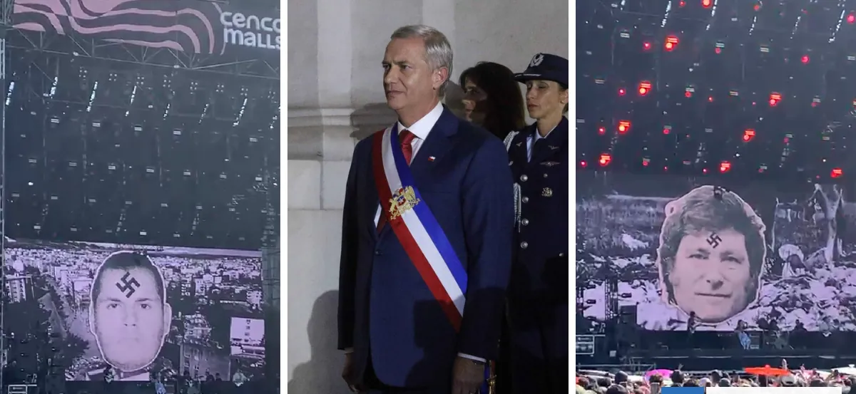 Candelabro pone esvásticas en Javier Milei, Claudio Crespo y Kast en Lollapalooza 2026