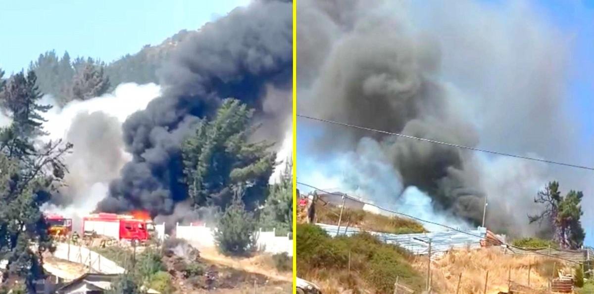 Incendio afectó a tres viviendas y un vertedero en el sector alto de Viña del Mar