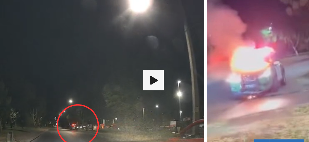 VIDEO | Una patrulla incendiada y disparos: delincuentes protagonizan robo en Los Ángeles