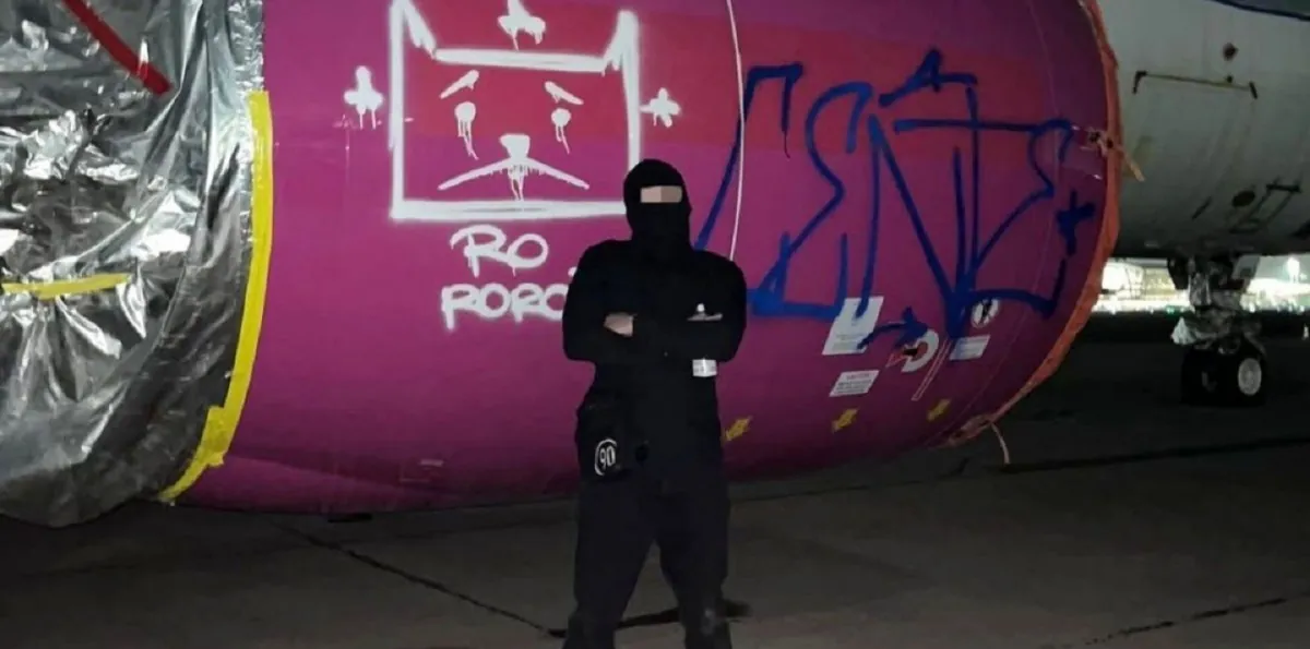 Detienen a dos presuntos grafiteros por vandalizar un avión en el Aeropuerto de Santiago