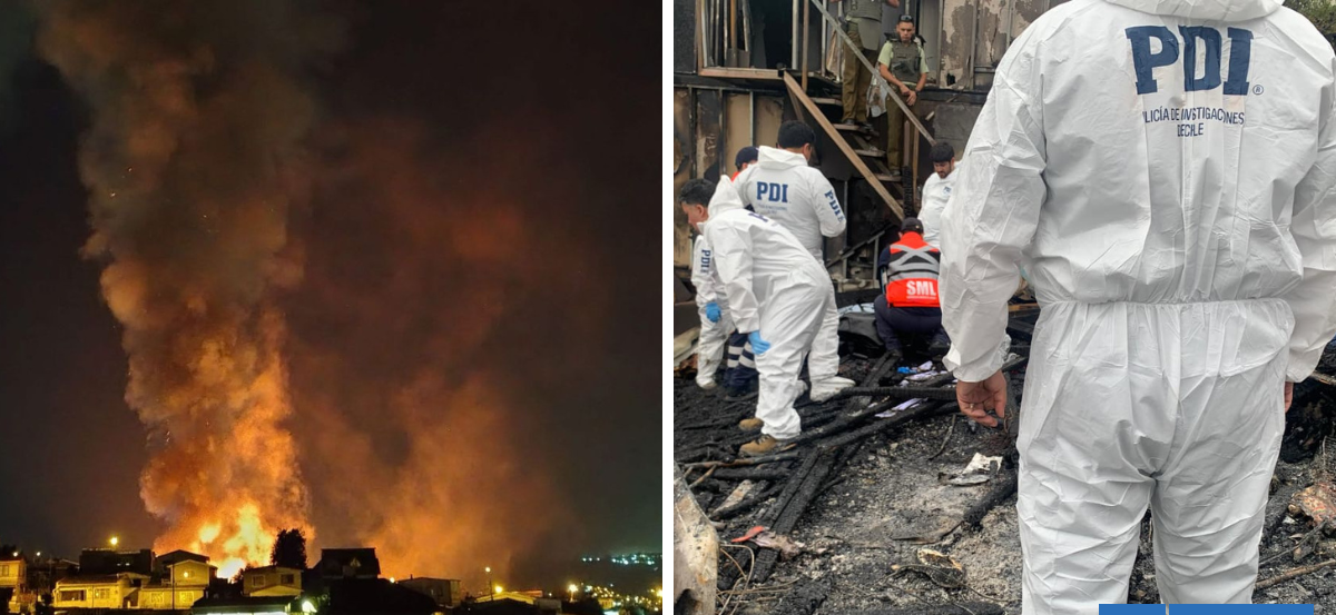 Confirman cuatro fallecidos tras incendio que destruyó dos viviendas en Valparaíso