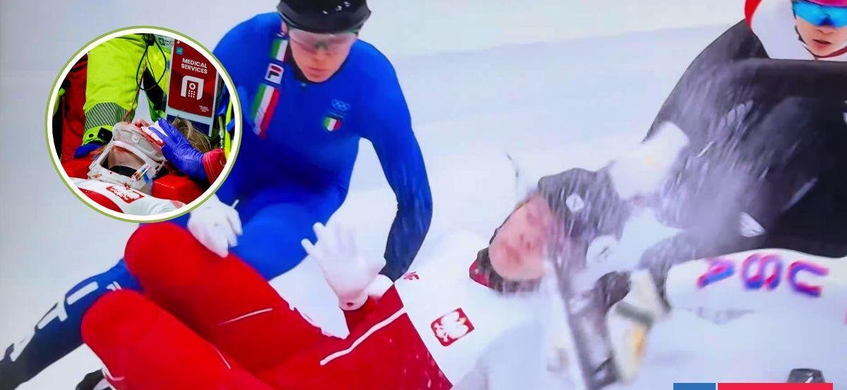 Polaca recibe escalofriante golpe con patín de los JJOO de Invierno: terminó con cara ensangrentada