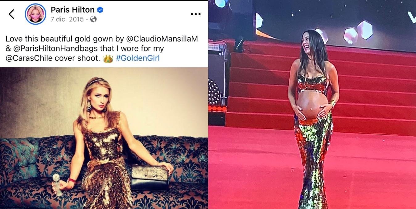 Tita Ureta en la Gala de Viña 2026: Desfiló embarazada de seis meses con vestido usado por Paris Hilton