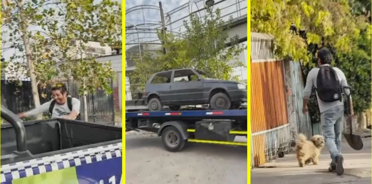 Los amenazó con una pala: Hombre increpa a funcionarios municipales que retiraban autos abandonados en La Florida