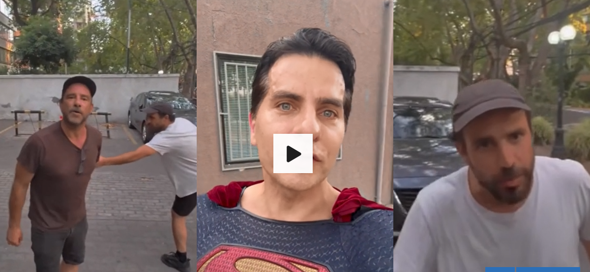 "Te vamos a reventar la cara": imitador de Superman graba violenta amenaza de un músico en plena calle