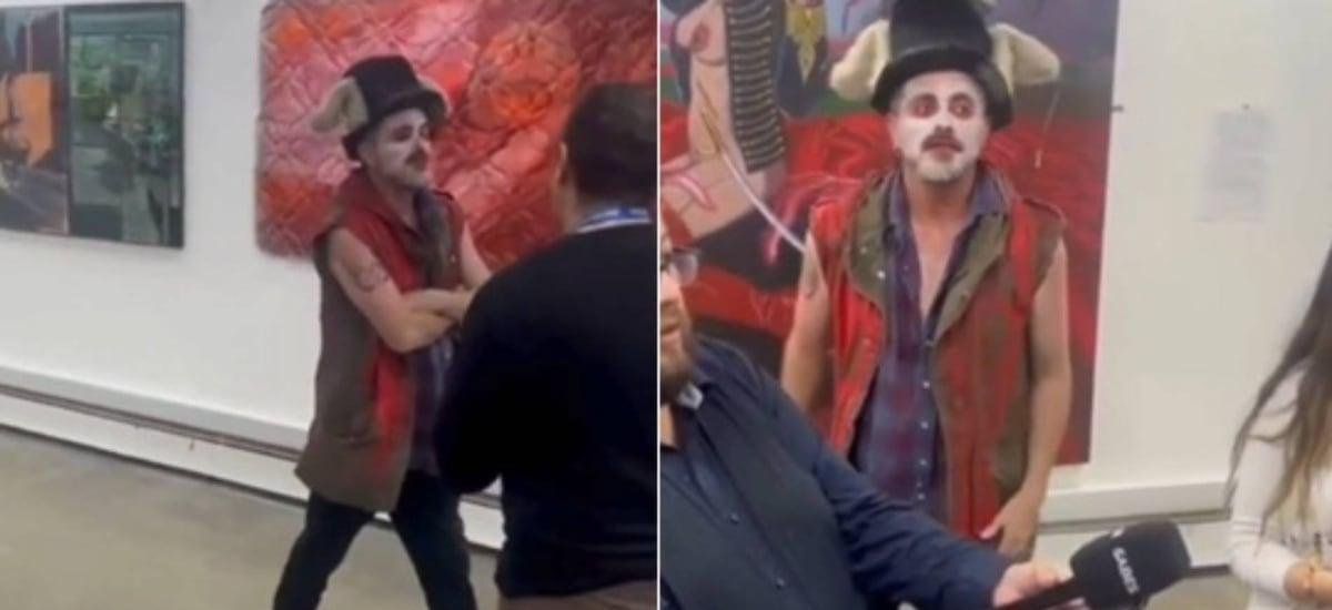 “¡Si quieres me encadeno y hago huelga de hambre!”: exhibía retrato de Polizzi y se pegó el show por cierre de exposición