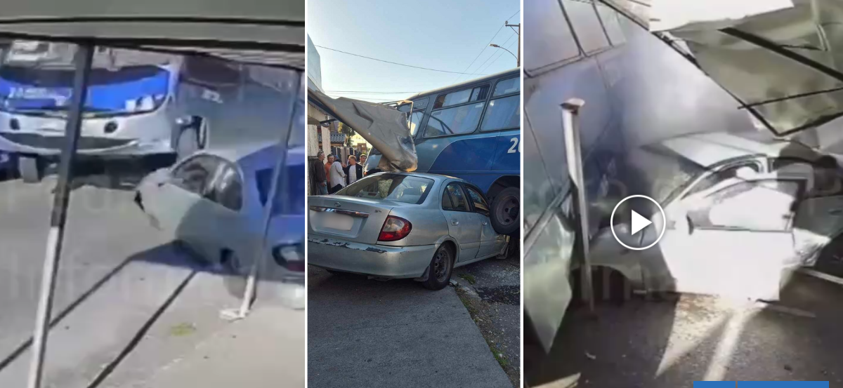 Micro termina arriba de auto tras intentar adelantar a otro bus en San Pedro de la Paz