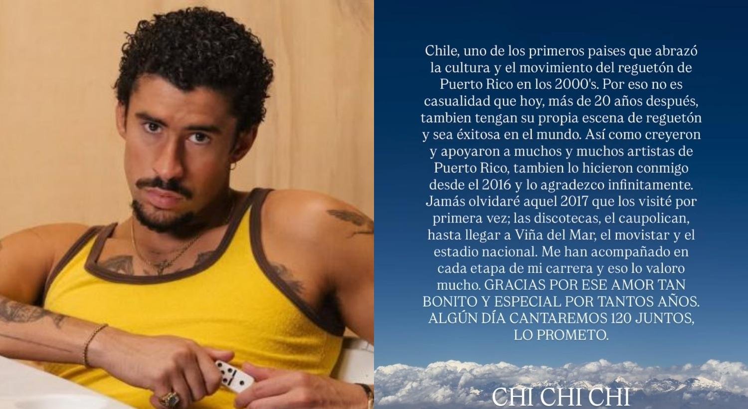 Bad Bunny envía emotivo a Chile tras su paso por el país: También compartió canción de Los Prisioneros